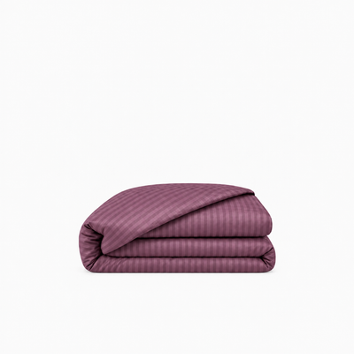 Housse de couette satin de coton rayures Mauve Bordeaux – Maison Textile