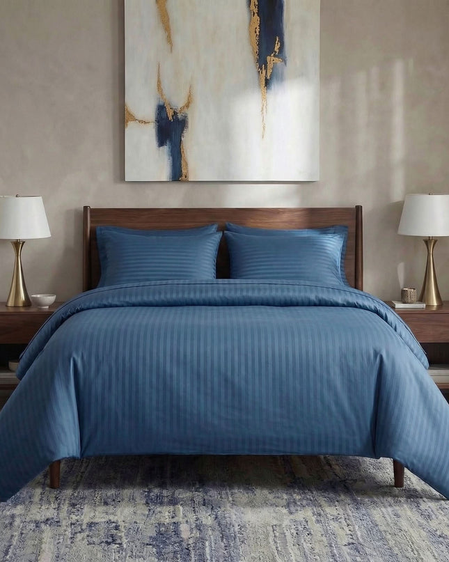 Housse de couette satin de coton - Rayures satinées en Blanc Neige – Linge de lit haut de gamme - MaisonTextile