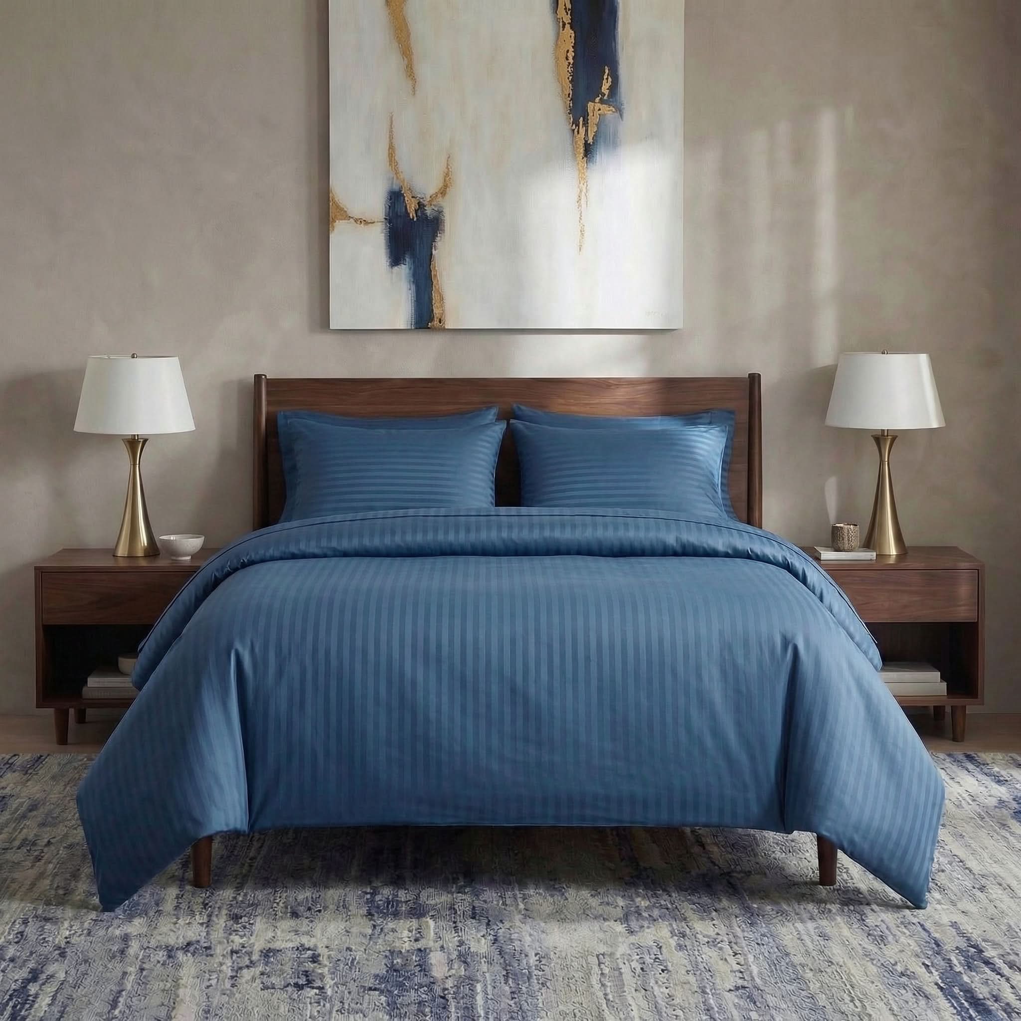 Housse de couette satin de coton - Rayures satinées en Blanc Neige – Linge de lit haut de gamme - MaisonTextile