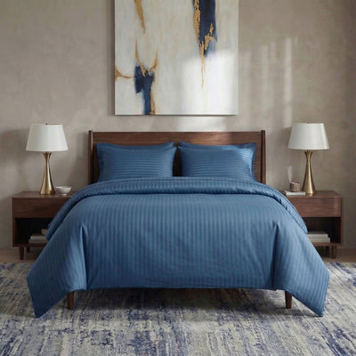 Housse de couette satin de coton - Rayures satinées en Blanc Neige – Linge de lit haut de gamme - MaisonTextile