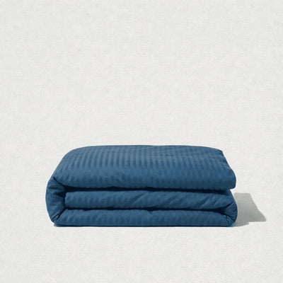 Housse de couette satin de coton - Rayures satinées en Bleu Océan – Linge de lit haut de gamme - MaisonTextile