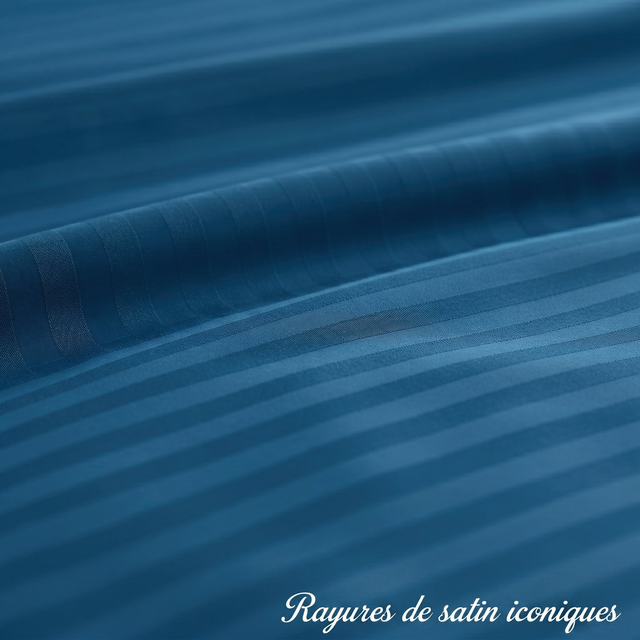 Housse de couette satin de coton - Rayures satinées en Bleu Océan – Linge de lit haut de gamme - MaisonTextile