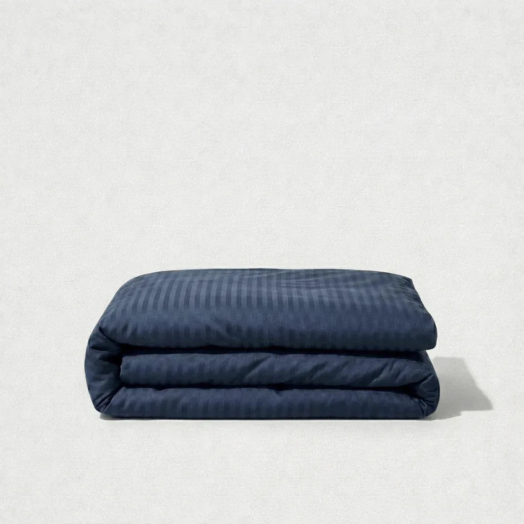 Housse de couette satin de coton - Rayures satinées en Gris Bleuté – Linge de lit haut de gamme - MaisonTextile
