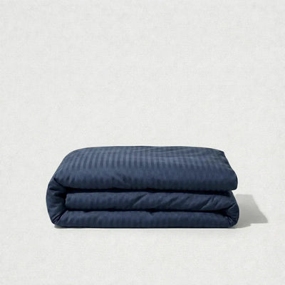 Housse de couette satin de coton - Rayures satinées en Gris Bleuté – Linge de lit haut de gamme - MaisonTextile