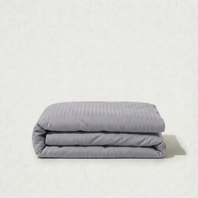 Housse de couette satin de coton - Rayures satinées en Gris – Linge de lit haut de gamme - MaisonTextile