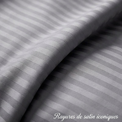 Housse de couette satin de coton - Rayures satinées en Gris – Linge de lit haut de gamme - MaisonTextile