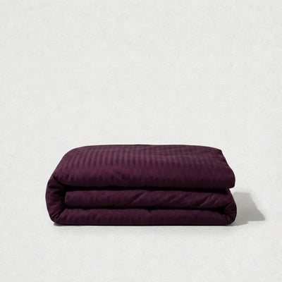 Housse de couette satin de coton - Rayures satinées en Mauve Bordeaux – Linge de lit haut de gamme - MaisonTextile