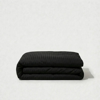 Housse de couette satin de coton - Rayures satinées en Noir Signature – Linge de lit haut de gamme - MaisonTextile