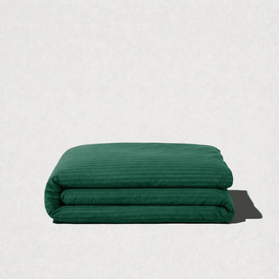 Housse de couette satin de coton - Rayures satinées en Vert Émeraude – Linge de lit haut de gamme - MaisonTextile