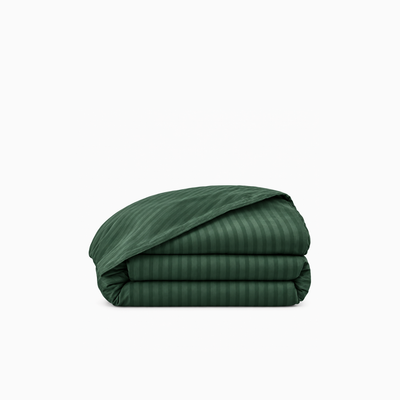 Housse de couette satin de coton rayures Vert Émeraude – Maison Textile