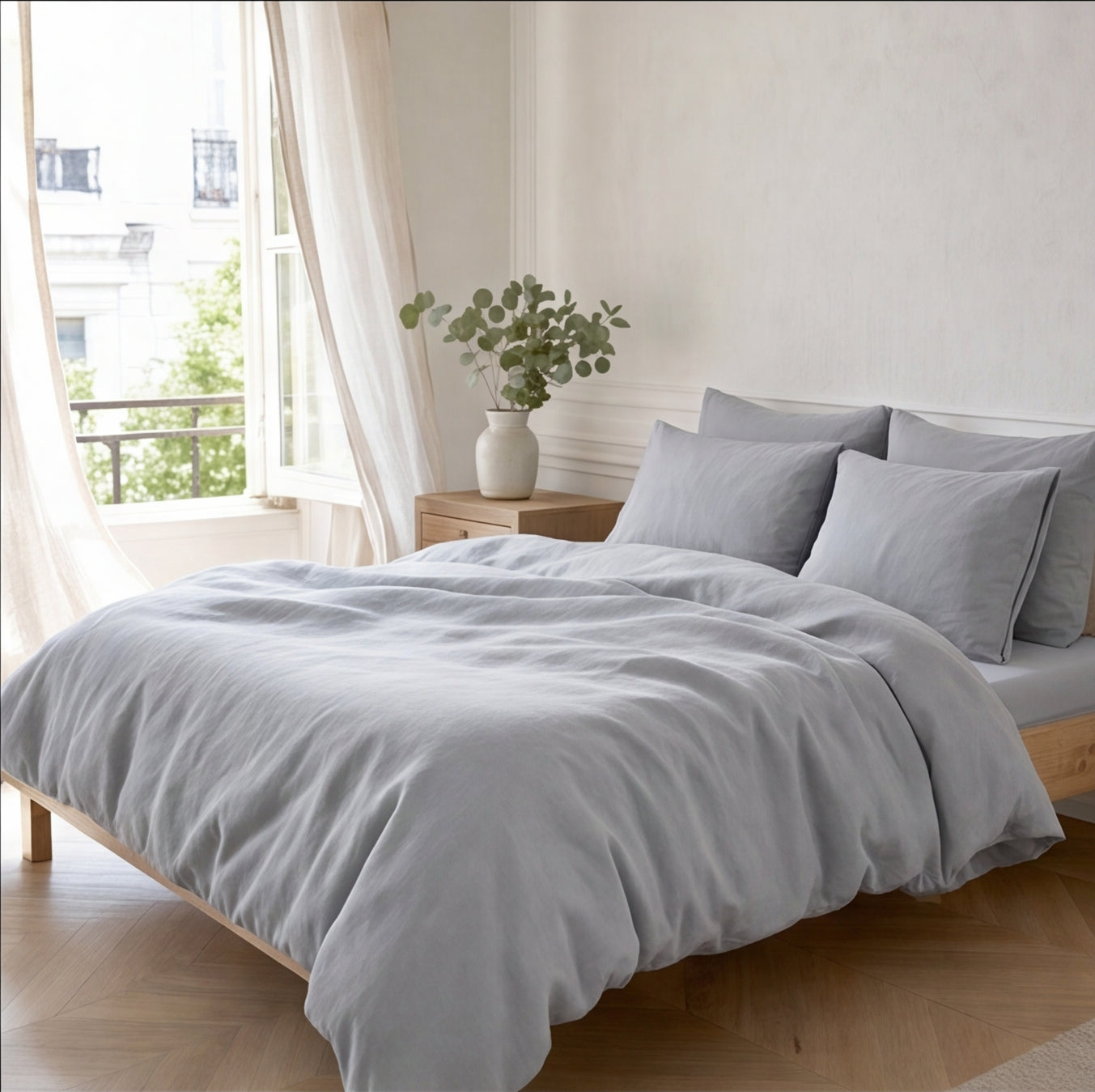 Housse de couette unie en percale de coton, tissu lisse et respirant, style épuré et hôtelier