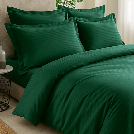 Housse de couette - vert emeraude - satin de coton à rayures soyeux et elégant-MaisonTextile