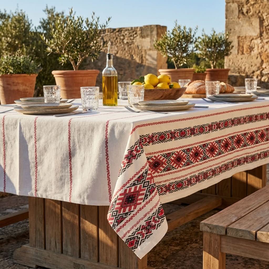 Nappe de Table en Coton – Motifs Traditionnels en 150x200 (4–6 personnes) – - MaisonTextile