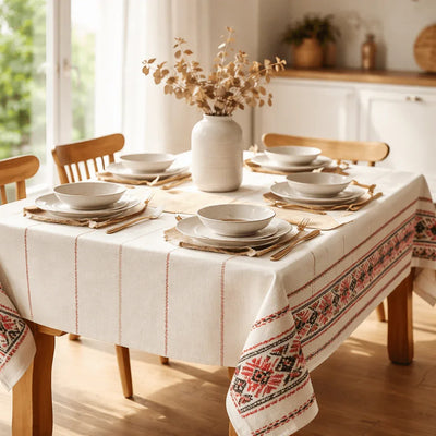 Nappe de Table en Coton – Motifs Traditionnels en 150x200 (4–6 personnes) – - MaisonTextile