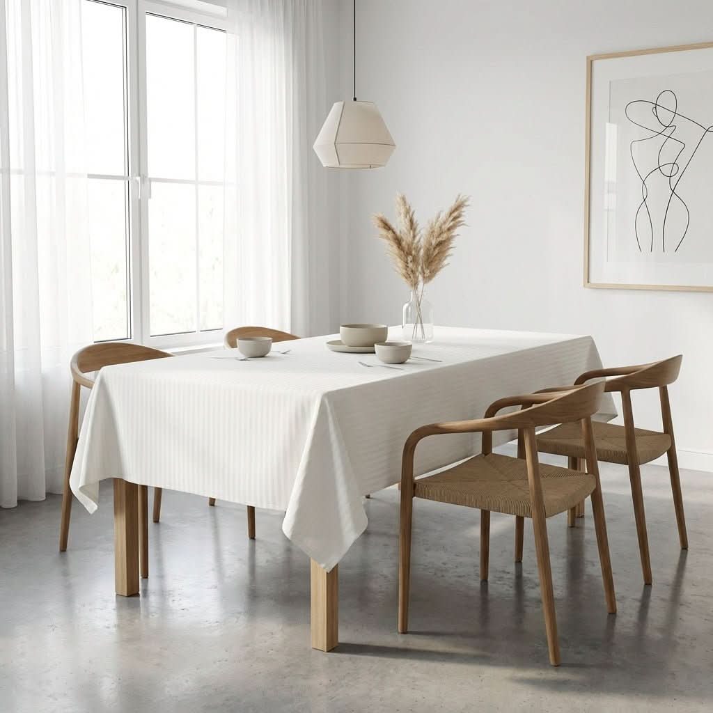 Nappe de Table satin de coton – Rayures Satinées deluxe en Blanc Neige – - MaisonTextile