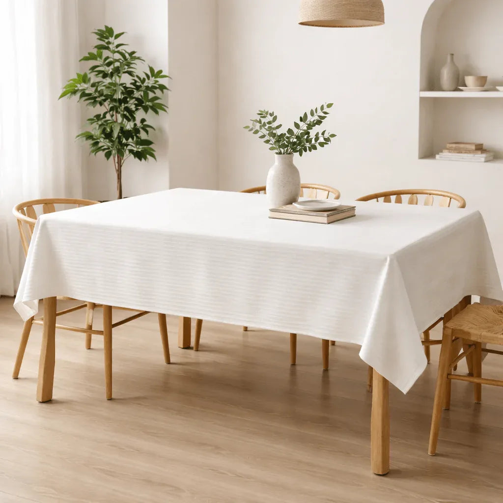 Nappe de Table satin de coton – Rayures Satinées deluxe en Blanc Neige – - MaisonTextile
