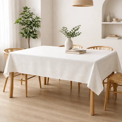 Nappe de Table satin de coton – Rayures Satinées deluxe en Blanc Neige – - MaisonTextile
