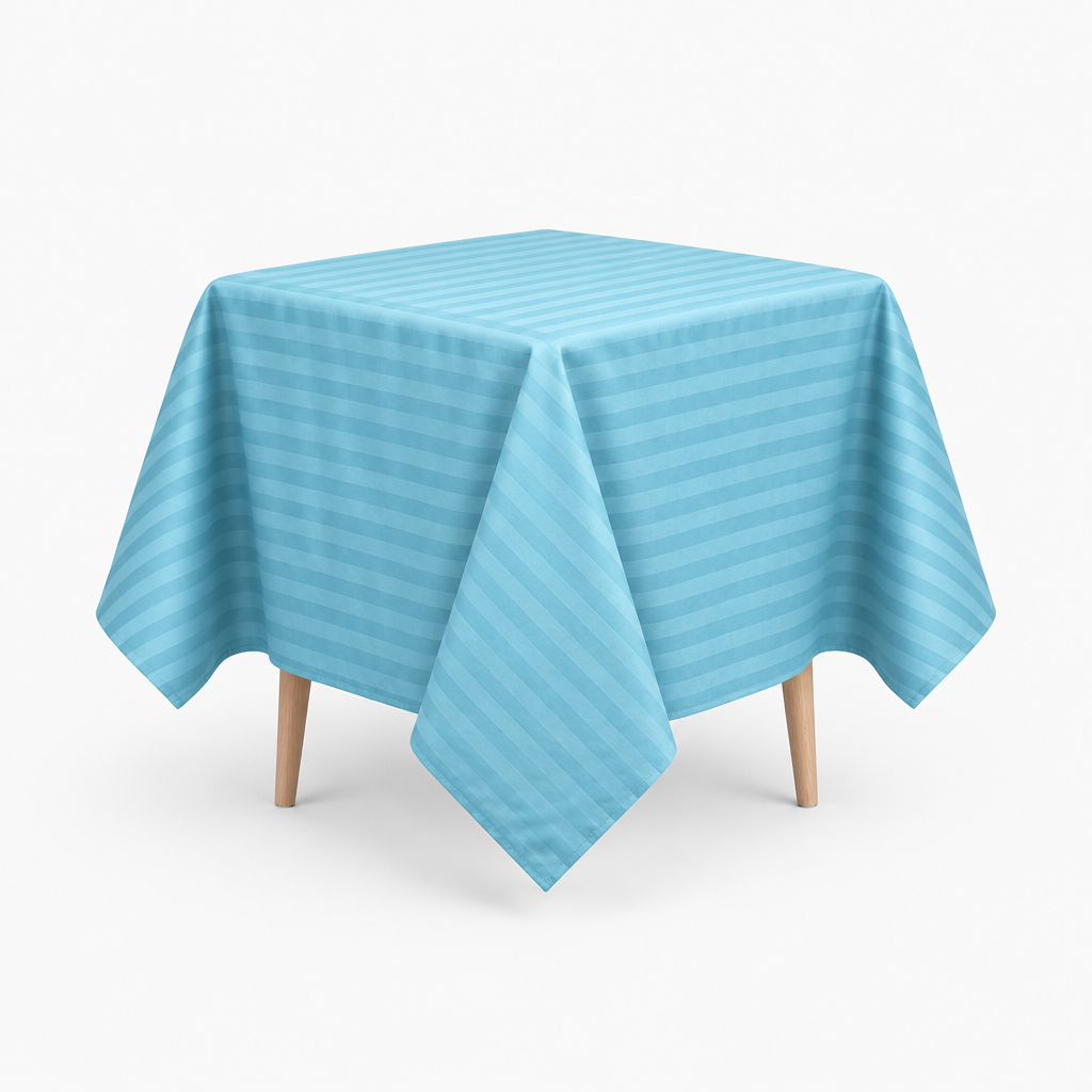 Nappe de table satin de coton à rayures satinées Bleu Ciel – Maison Textile