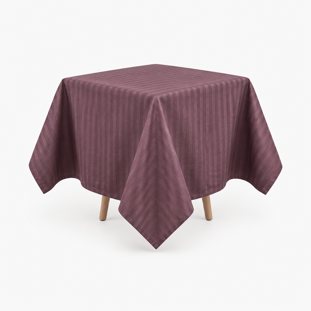 Nappe de table satin de coton à rayures satinées Brun Cacao – Maison Textile