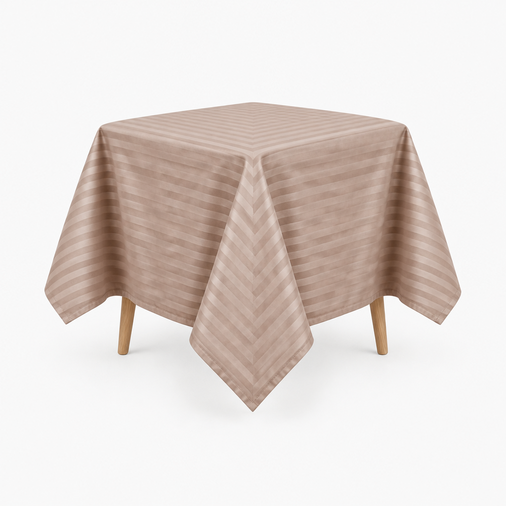 Nappe de table satin de coton à rayures satinées Crème Cappuccino – Maison Textile