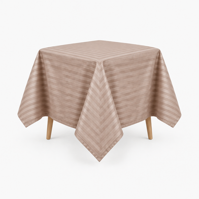 Nappe de table satin de coton à rayures satinées Crème Cappuccino – Maison Textile
