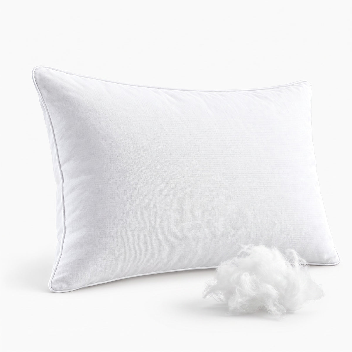 Oreiller hypoallergénique 50x70, enveloppe 100 % coton à passepoil, avec un flocon de son garnissage en fibres creuses siliconées
