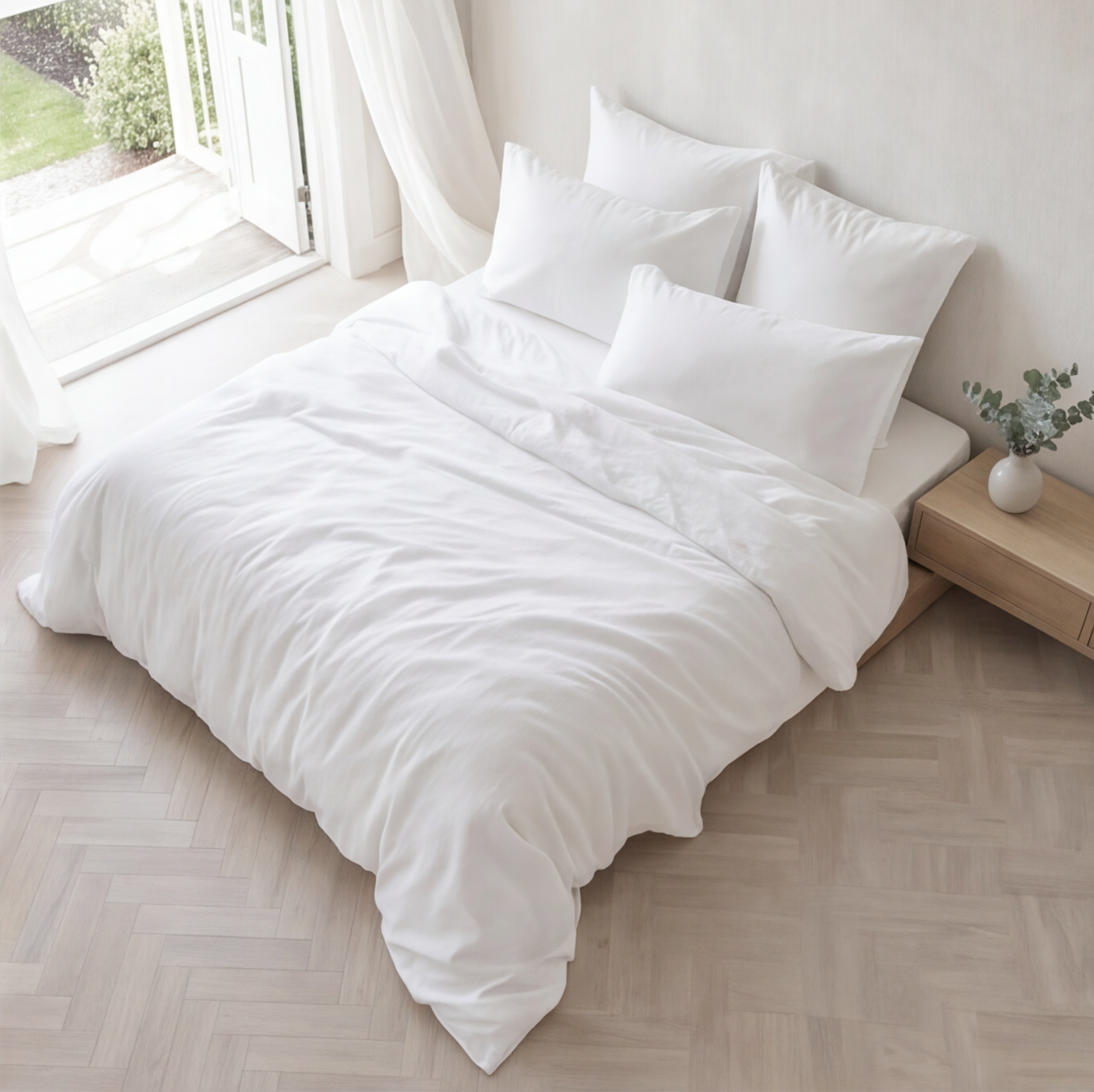 Housse de couette en percale de coton unie, fraîcheur naturelle et tenue impeccable, aspect mat et structuré