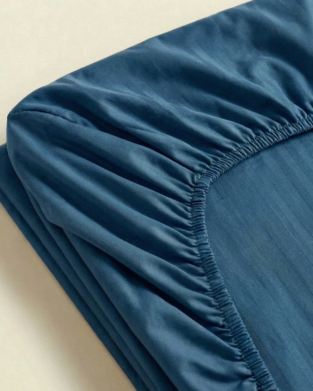 Drap-housse en satin de coton à rayures - Bleu Océan