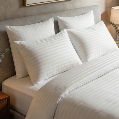 Parure de lit - blanc - satin de coton à rayures soyeux et elégant-MaisonTextile