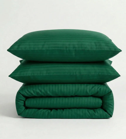 Parure de lit en satin de coton – Rayures satinées en Vert Émeraude – Linge de lit haut de gamme - MaisonTextile