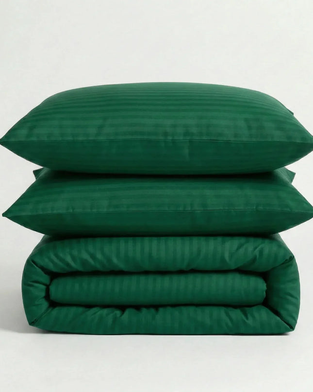 Parure de lit en satin de coton – Rayures satinées en Vert Émeraude – Linge de lit haut de gamme - MaisonTextile