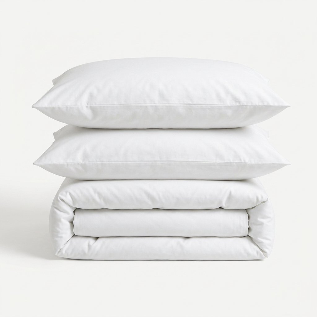 Parure en percale de coton unie blanc neige – packshot ensemble coordonné