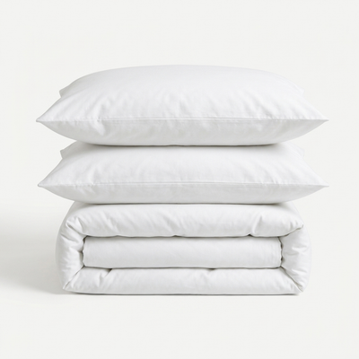 Parure en percale de coton unie blanc neige – packshot ensemble coordonné