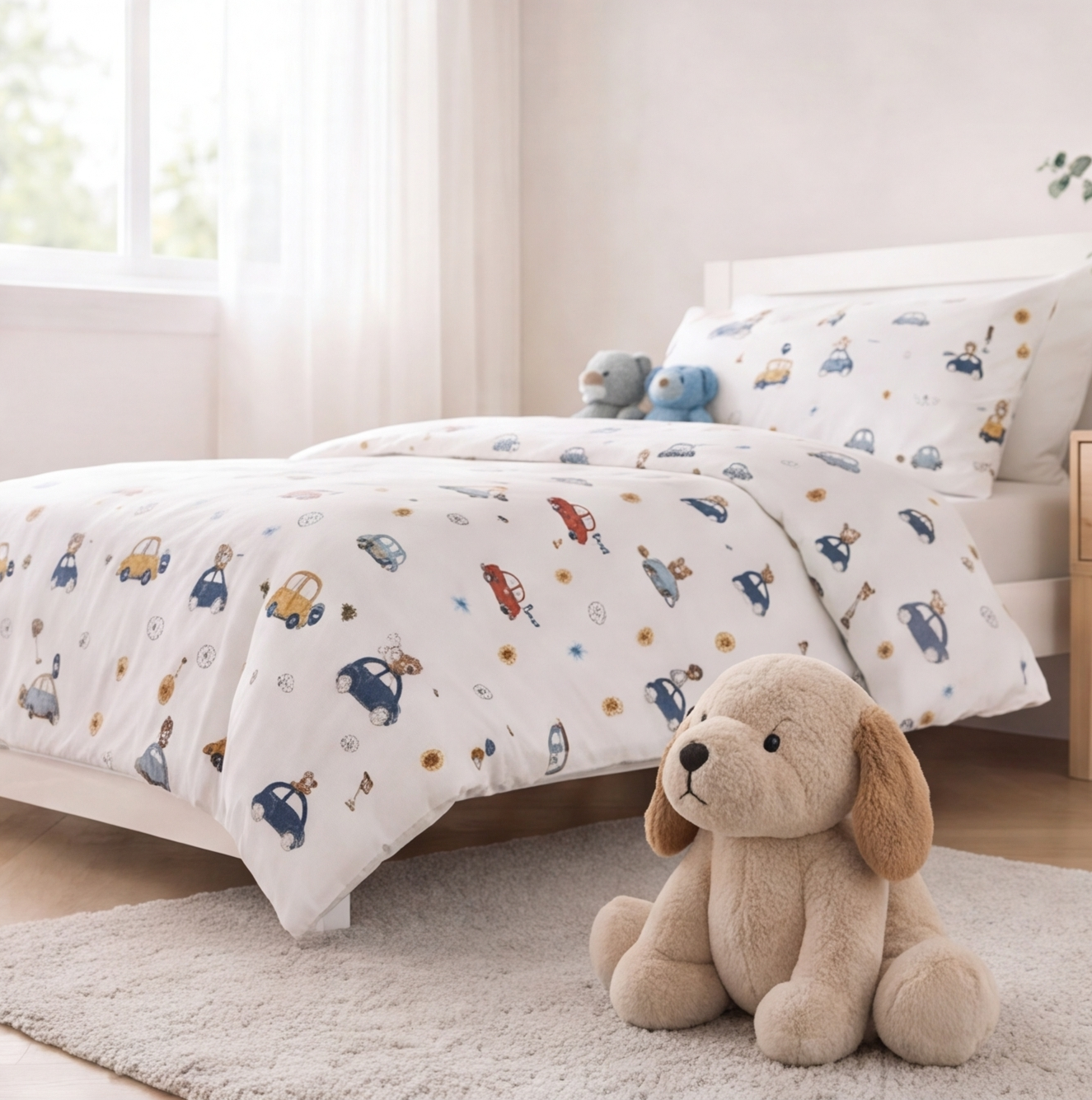 Parure de lit enfant Vroum, ambiance vue basse - Maison Textile