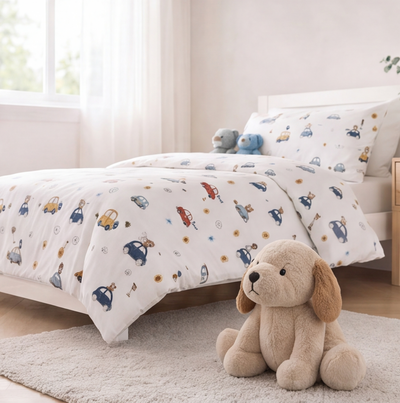 Parure de lit enfant Vroum, ambiance vue basse - Maison Textile