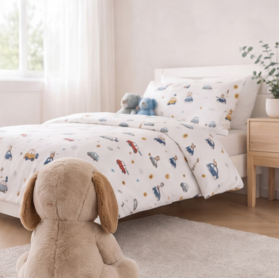Parure de lit enfant Vroum, ambiance peluche ours - Maison Textile