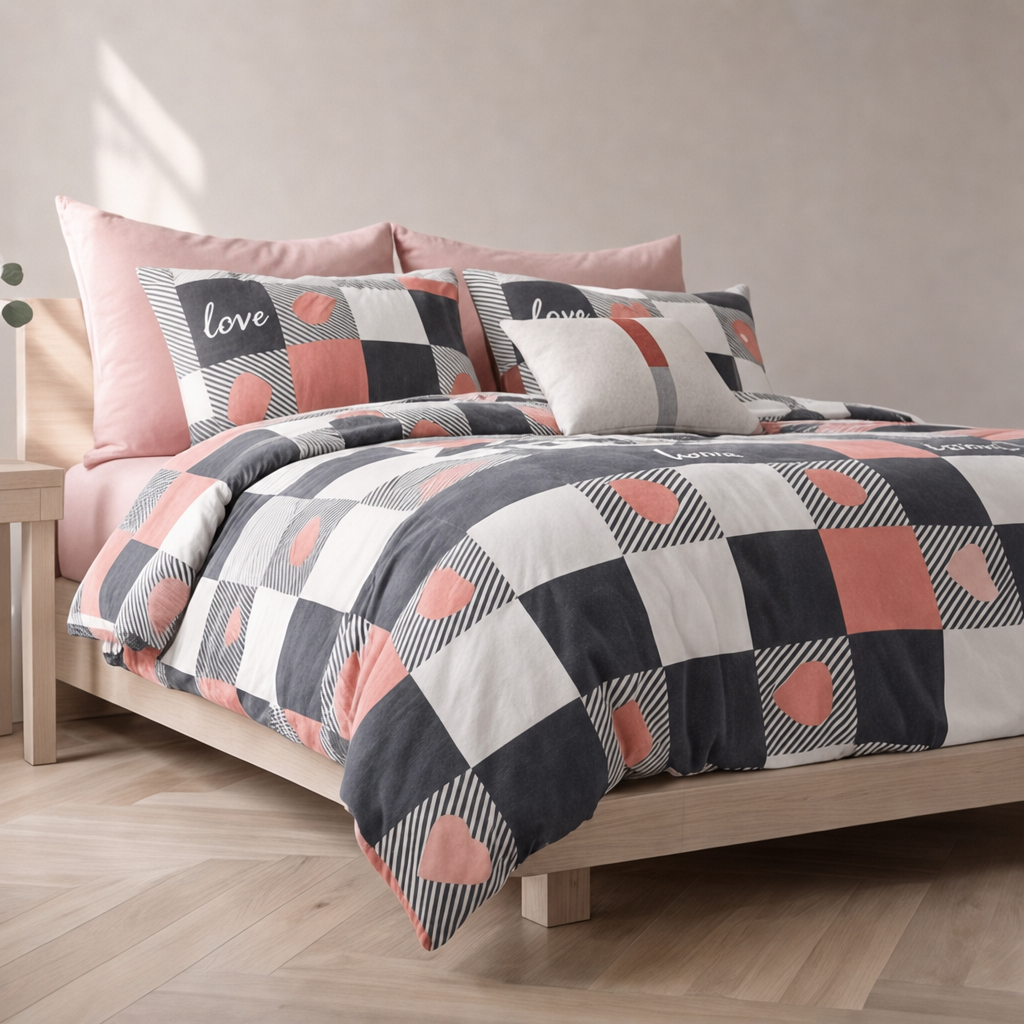 Parure en percale de coton Love City – vue face ambiance chambre moderne