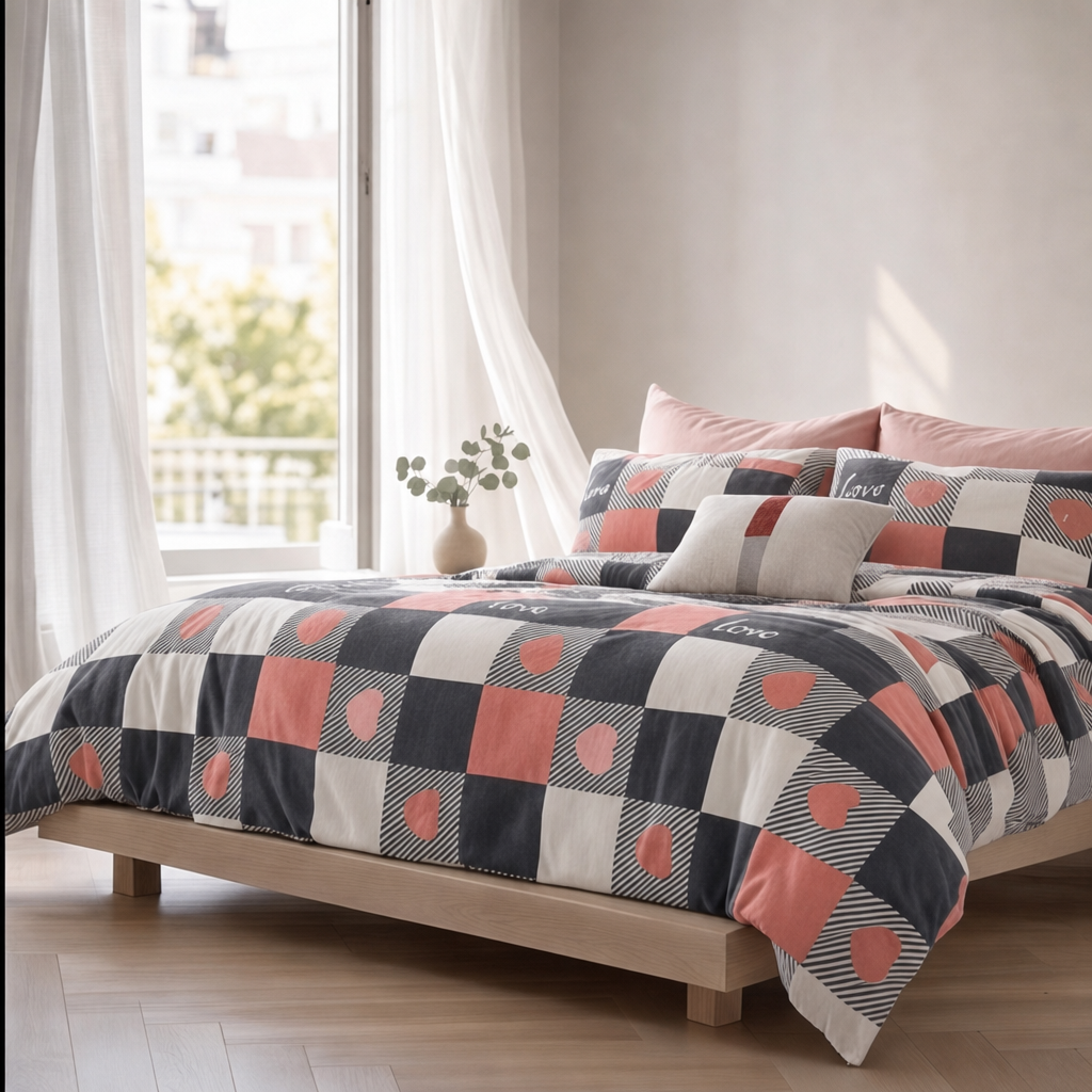 Parure en percale de coton Love City – ambiance fenêtre lumière urbaine