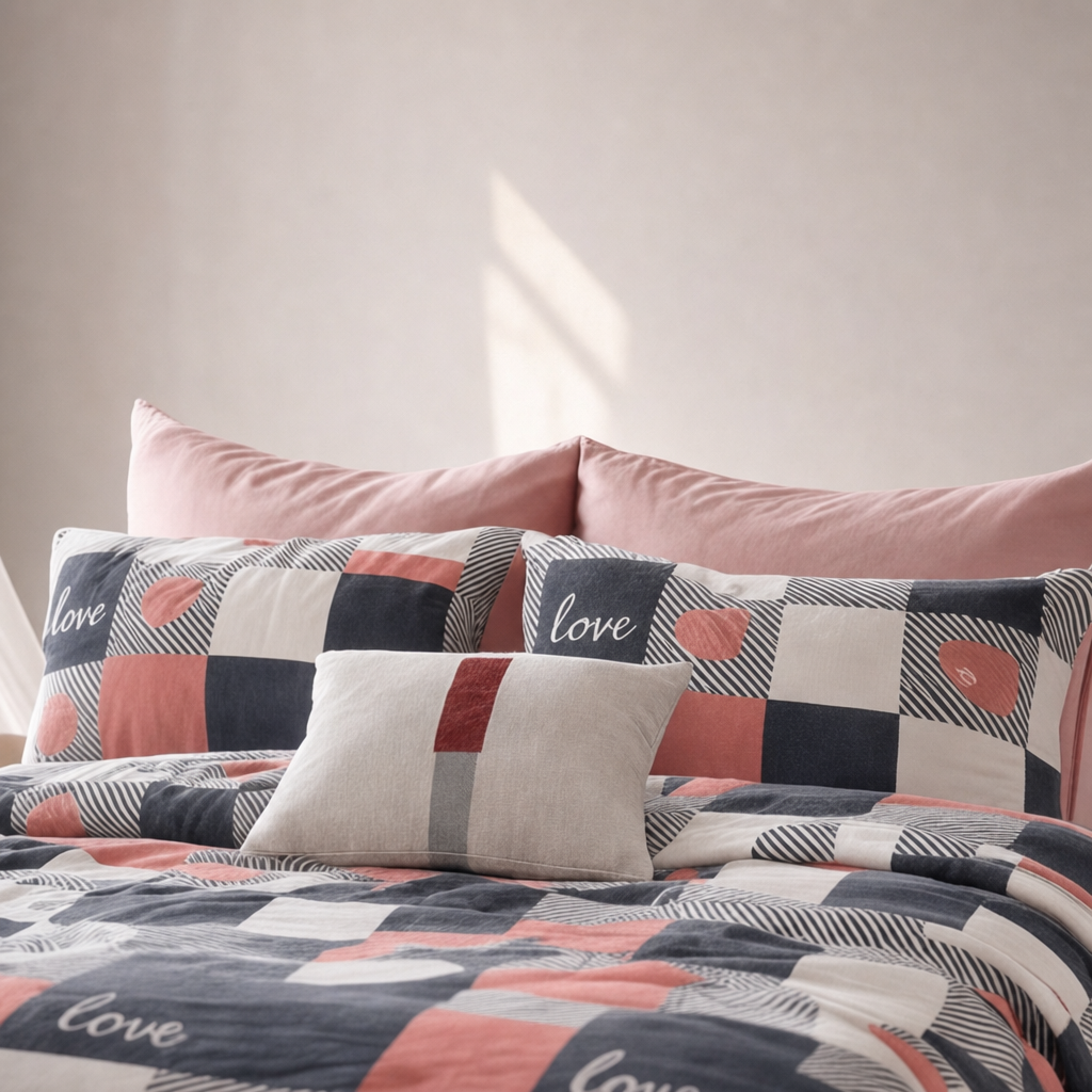 Parure en percale de coton Love City – détail oreillers coordonnés