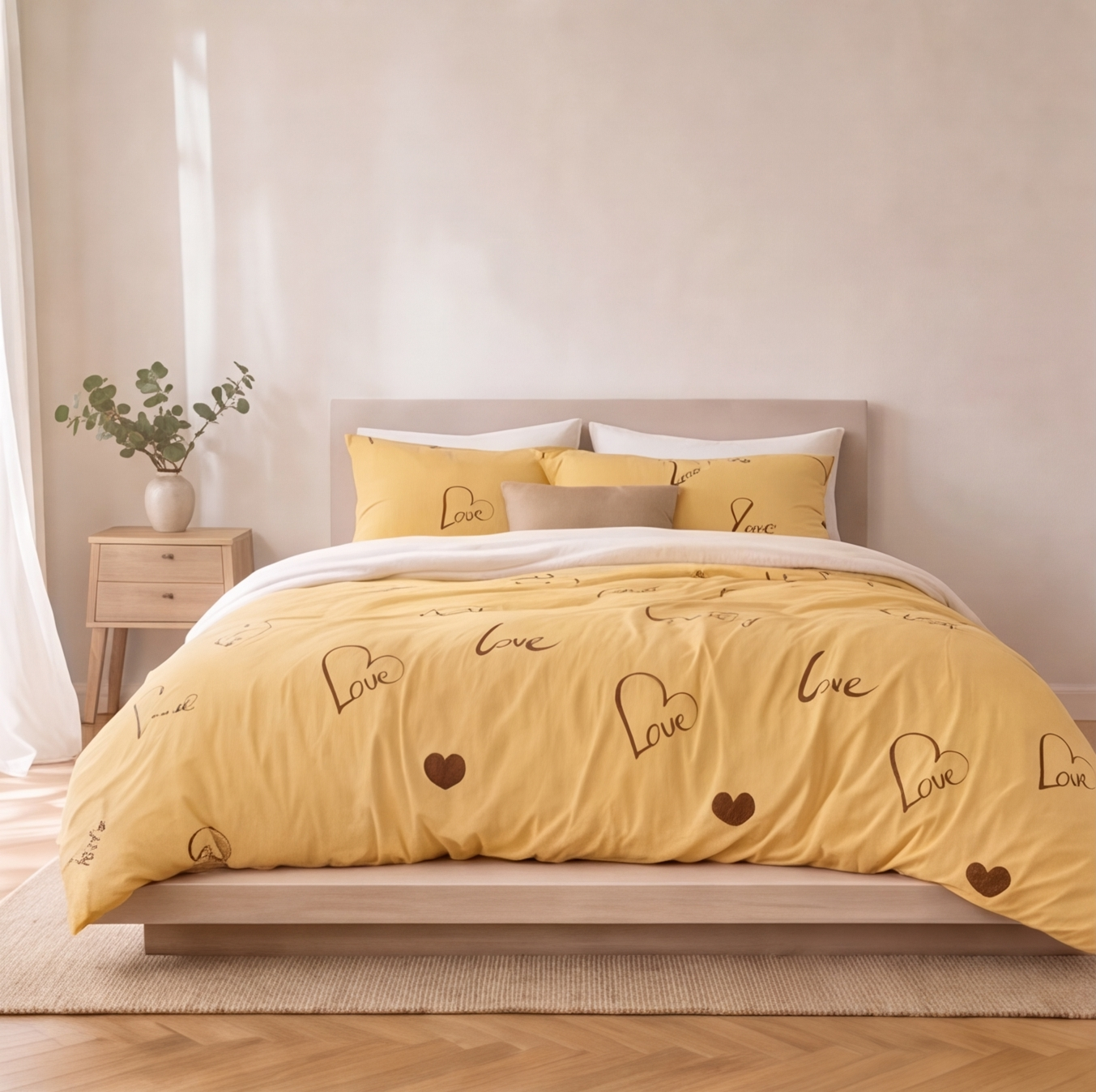 Parure en percale de coton Love Signature – vue face ambiance chambre Maison Textile