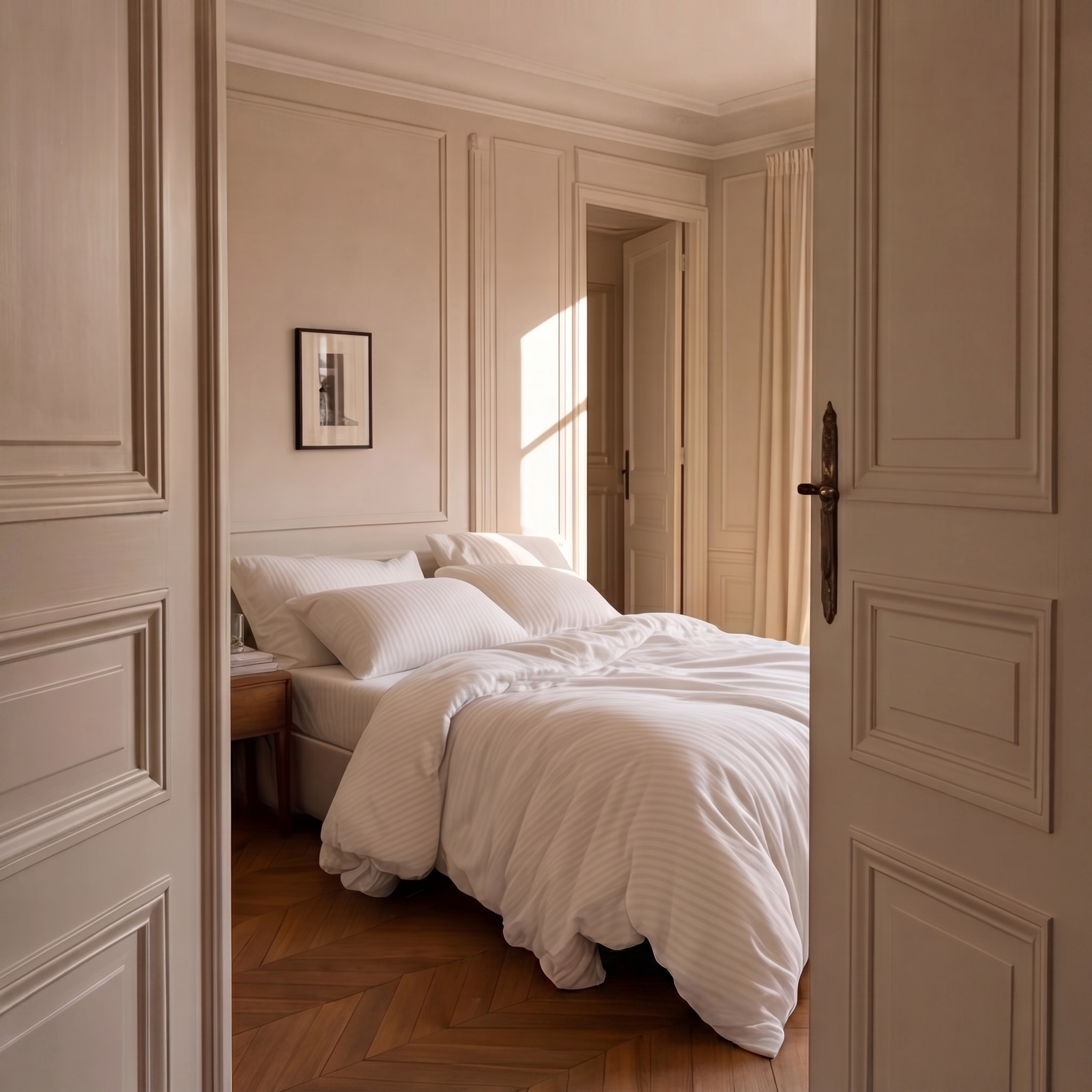 Parure de lit satin premium rayures élégantes en coton fin tissage satin douceur soyeuse