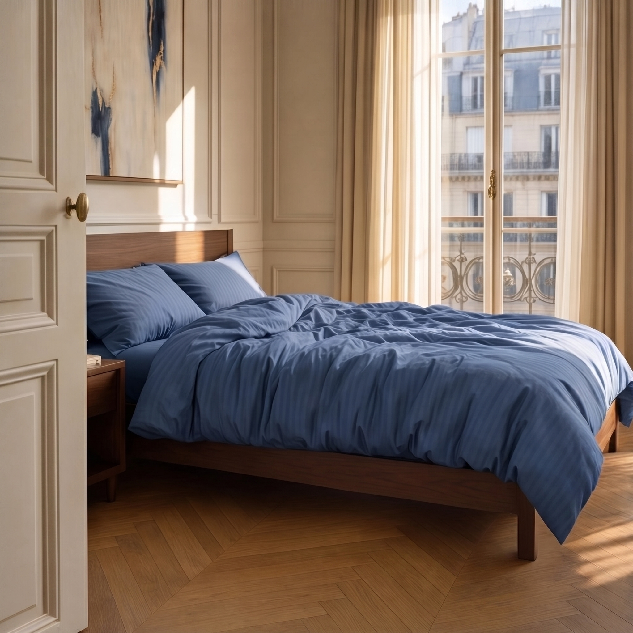 Parure en satin de coton premium avec rayures élégantes, douceur soyeuse et finition haut de gamme européenne