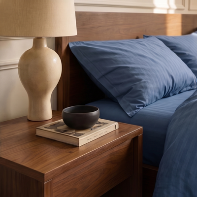 Parure de lit satin premium à rayures élégantes en satin de coton doux et soyeux