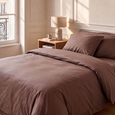 Parure de lit satin premium - Rayures Élégantes