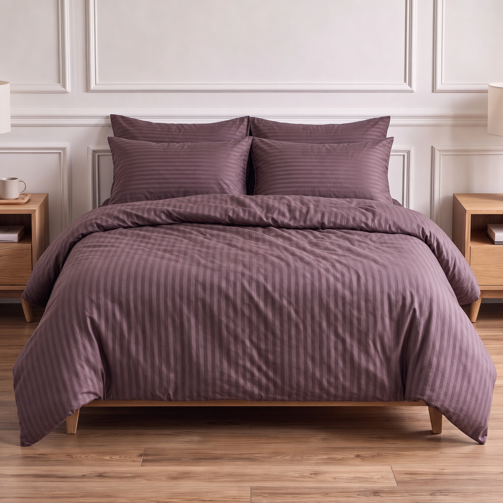 Housse de couette en satin de coton rayée, douce et élégante, finition satinée luxueuse