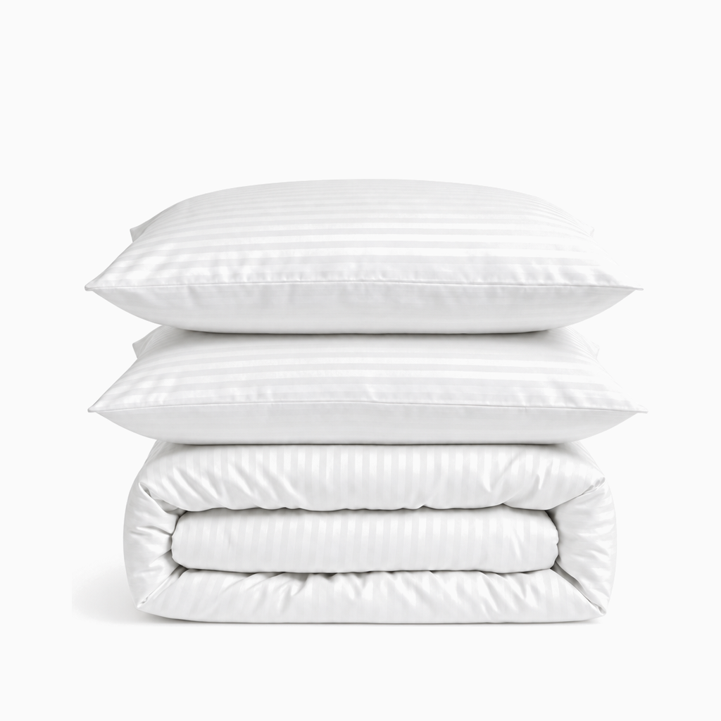 Parure de lit satin de coton rayures Blanc Neige – Maison Textile