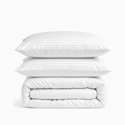 Parure de lit satin de coton rayures Blanc Neige – Maison Textile