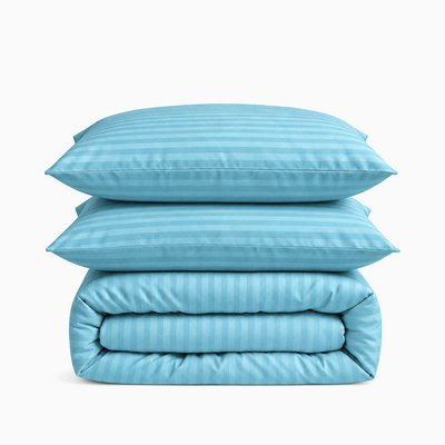 Parure de lit satin de coton rayures Bleu Ciel – Maison Textile