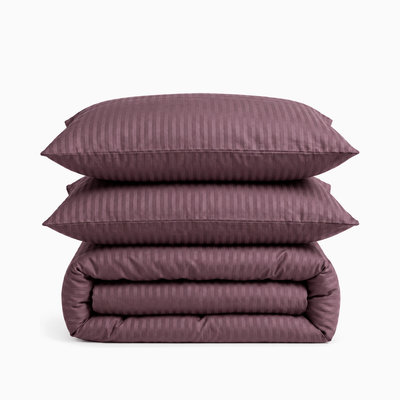 Parure de lit satin de coton rayures Brun Cacao – Maison Textile