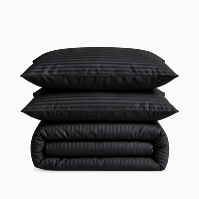 Parure de lit satin de coton rayures Noir Signature – Maison Textile